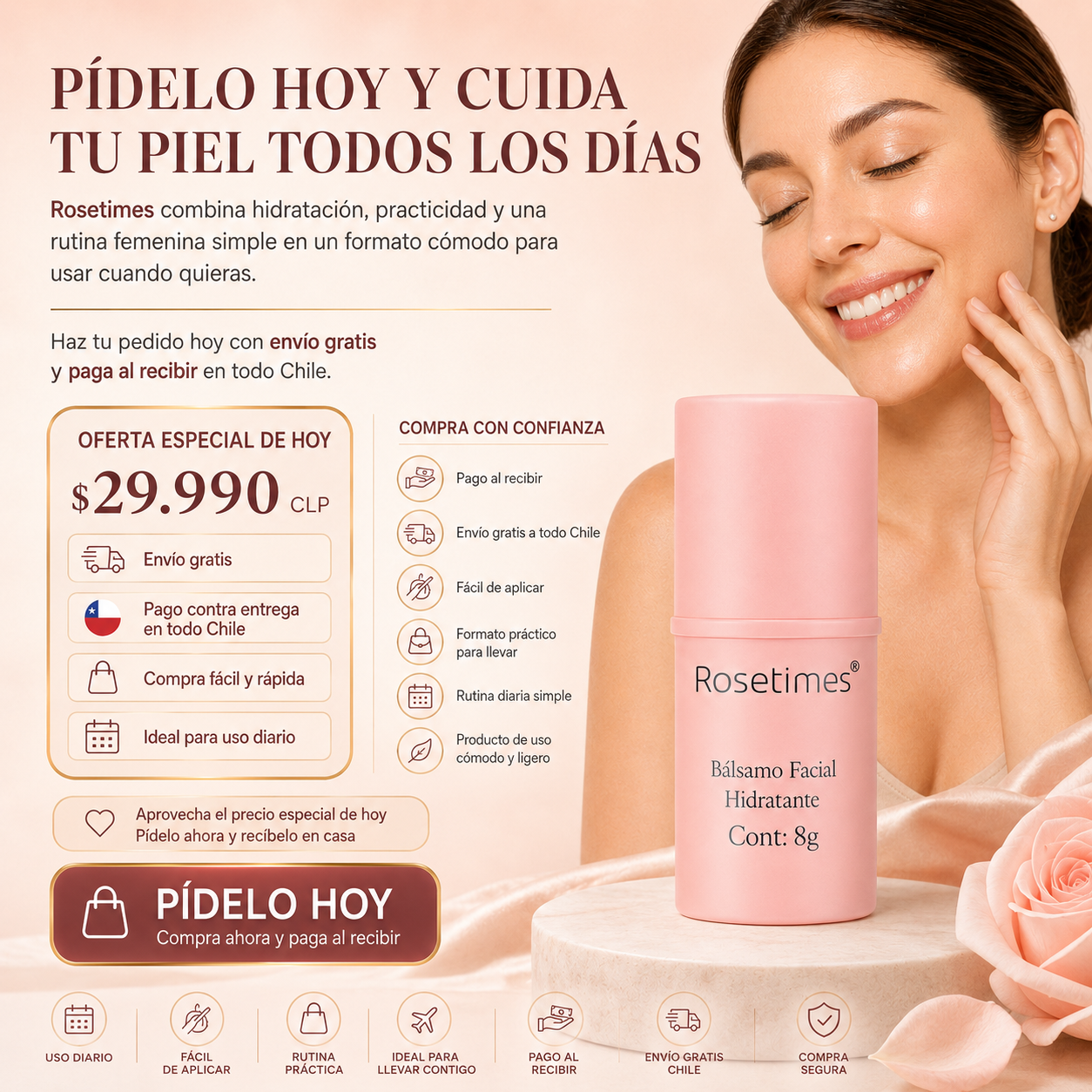 LumiSkin™ Bálsamo Facial Hidratante Antiarrugas Rosetimes
